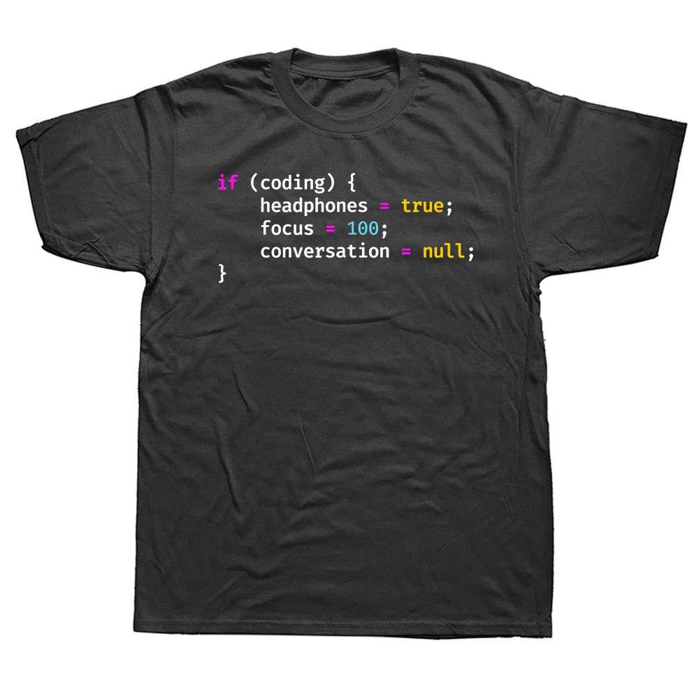 Joke Programming If Coding Headphones Focus T-Shirts Grafik Baumwolle Streetwear Kurzarm Geburtstagsgeschenke Sommerstil T-Shirt