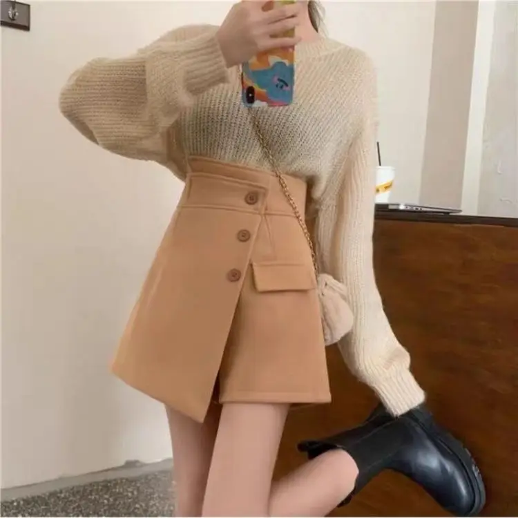 Korea Woolen Shorts Women Solid Asymmetrical Spring Loose All-match Korean Style Leisure Popular Ladies Trendy Simple