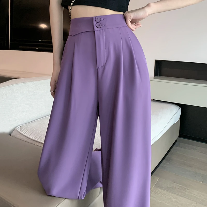 Suits Pants Women 2 Button 2023 New Fashion Vintage Wide Leg Pants Women Casual High Waisted Black Pants Full Length