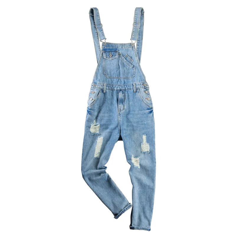 

Men Ripped Denim Jumpsuit Overalls Jeans Trousers Casual Suspenders Pants Men Fashion Hip Hop Jumpsuit Jean Bib Pant Streetwear