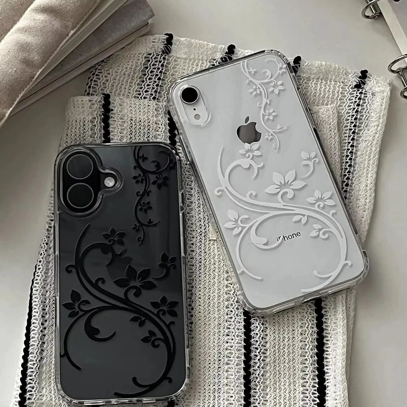 Elegant Minimalist Black & White Floral Shockproof Phone Case