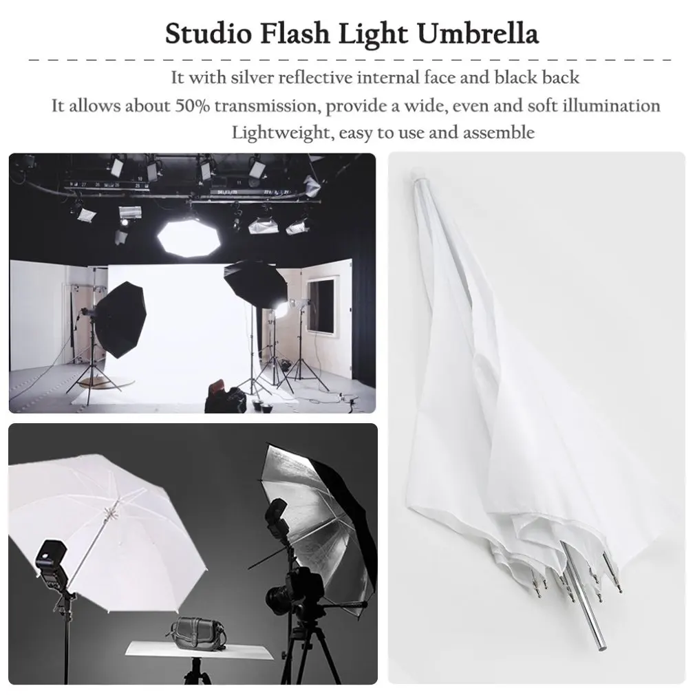 Portable Lightweight 33in 83cm Pro Studio Photography Flash Translucent Soft Lambency Umbrella White Nylon Material Aluminum Shaft 