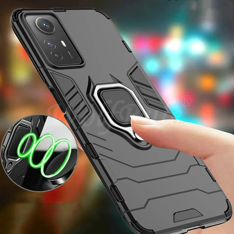 

For Xiaomi Redmi Note 12S Case Cover Redmi Note 12S Capas Shockproof Phone Back Metal Ring Magnetic Holder Fundas Redmi Note 12S