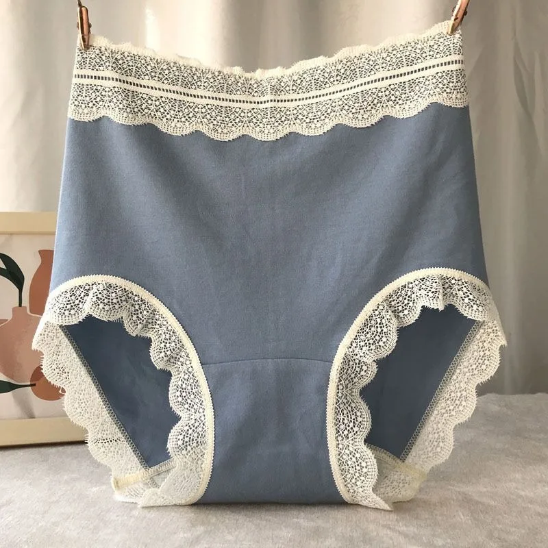 High Waisted Underwear Women Pure Cotton Antibacterial Bottom Crotch Sexy Seamless Buttocks Wrapped Lace Edgy Triangle Panties