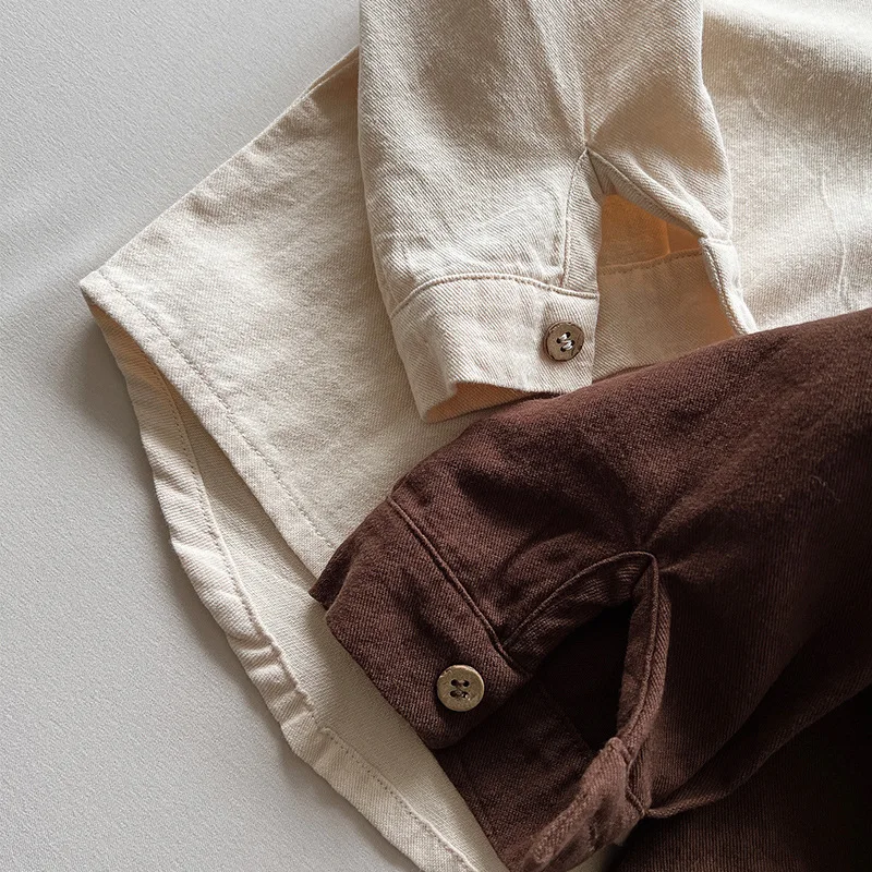 Spring Autumn Children Shirts 1-8Y Boys Cotton Pocket Solid Daily Long Sleeve Tops Korean Kids Wear Toddler Clothing New