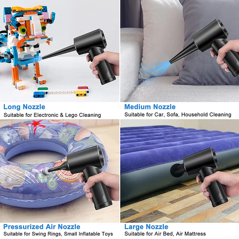 Cordless air duster Cordless Air Duster 5-in-1 High-Speed Blower PC/Car/Home/Hair Cleaning 3 Nozzles 3000mAh Rechargeable Battery