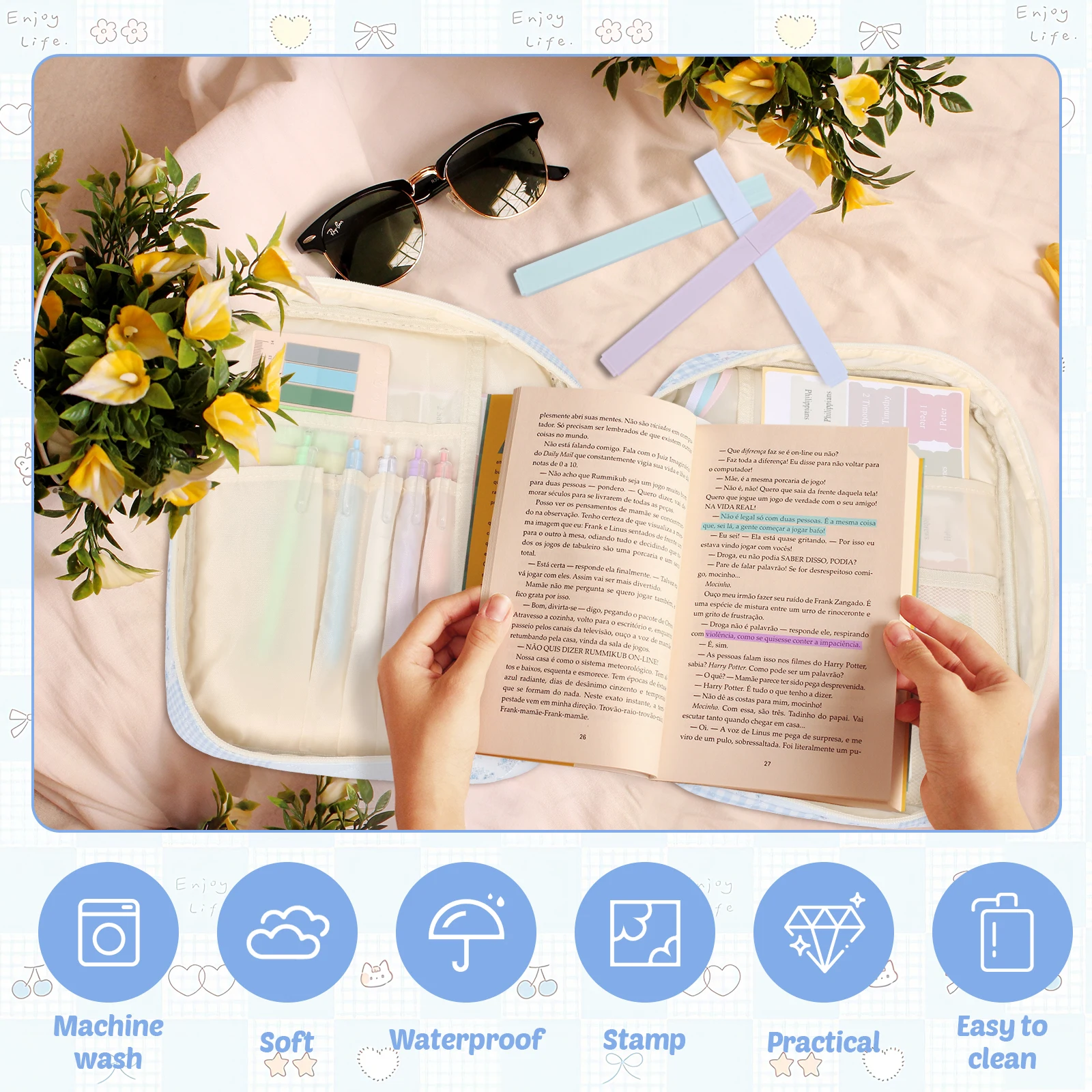 1 Set Bible Bag Hand Carry Bible Cover Case with Study Supplies Multiple Pocket Book Carrying Case Portable Notebook Storage Bag