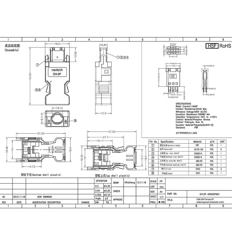 Connettore SM-6P Per Panasonic CN X6, Encoder Delta CN3, Yaskawa SND CN2 – Nuovo
