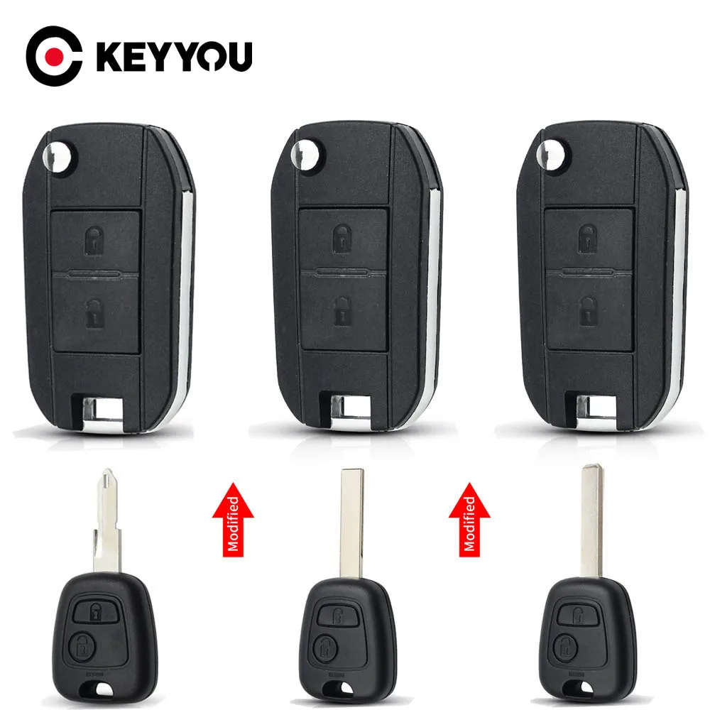2 Button Modified Flip Remote Car Key Shell For Citroen Peugeot