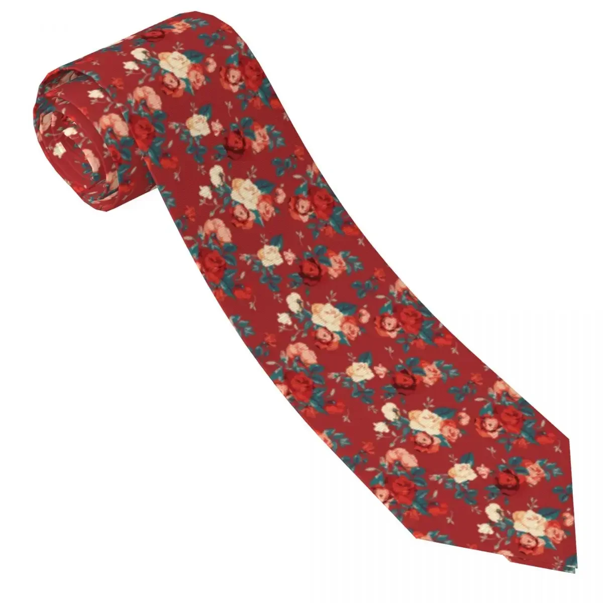 

Dongbei Red Floral Tie Botanical Flower Wedding Party Neck Ties Men Cool Necktie Accessories Great Quality Printed Collar Tie