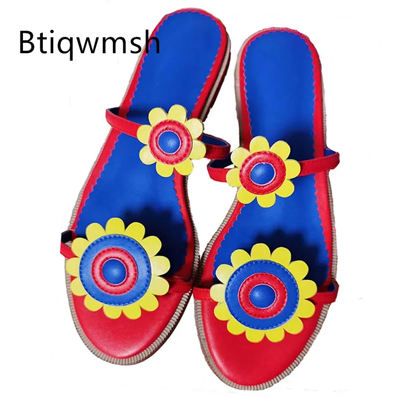 Red Sun Flower Pantofole Donna Open Toe Double Belt Flats Shoes Lady Fashion Gladiator Sandals