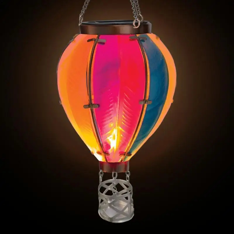 Lanterna A Forma Di Mongolfiera In Metallo E Vetro Colorato Impermeabile E Solare Da Esterno Con Luce A Fiamma Simulata A Led Decorazione Per Alberi D P19406449