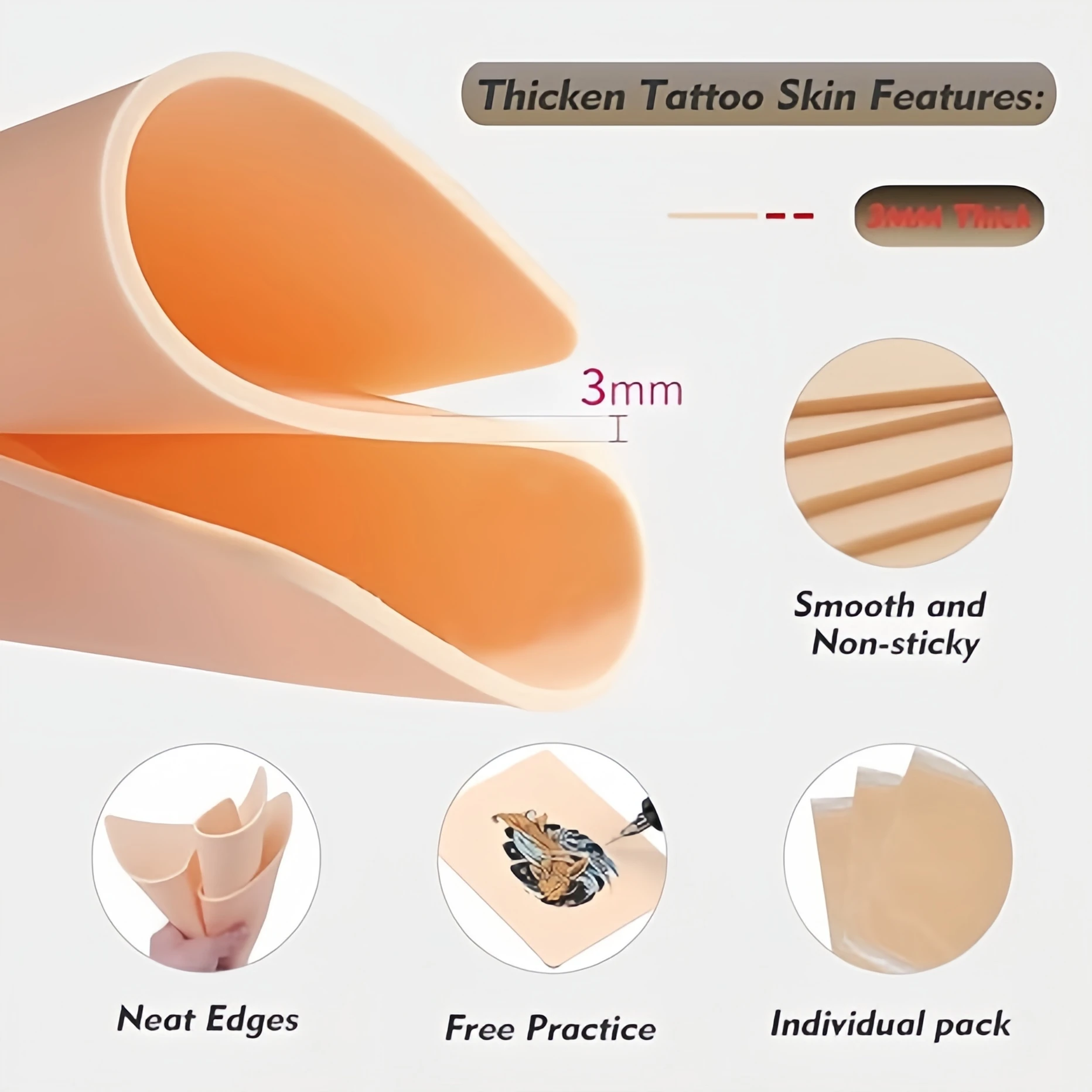 1/3/5/8/10/15pcs Tattoo Practice Skin 3MM Silicone Double-Sided for Permanent Makeup Training Tattoo Accessory