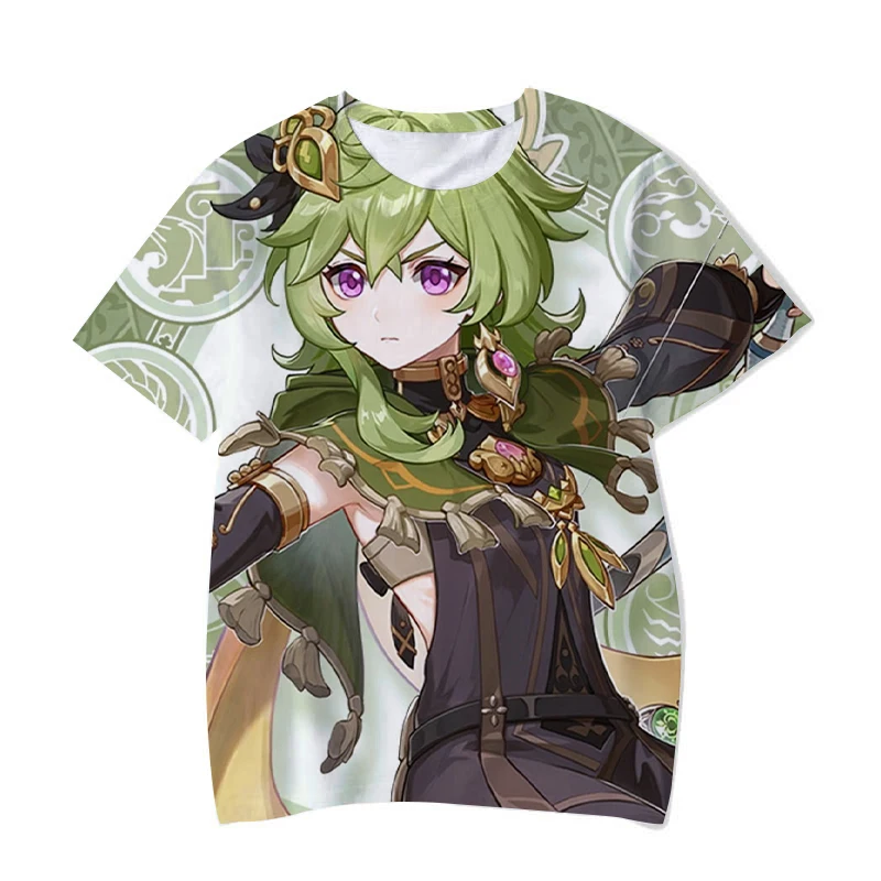 

Футболки Genshin Impact с принтом аниме Game Girl Collei 3D для мужчин и женщин, модная футболка большого размера с коротким рукавом, Детские футболки, топы, одежда