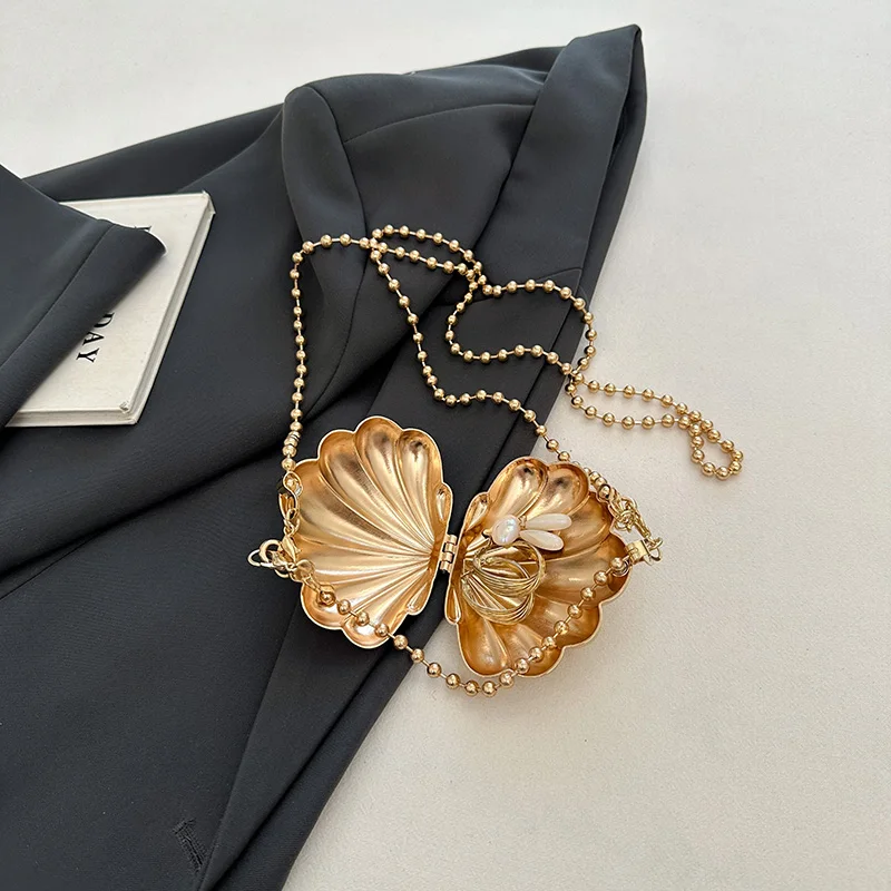 Fashion Metal Shell Bag for Women Lipstick Bag Designer Mini Shoulder Cute Chain Crossbody Lipstick crossbody bag women handbags leather shoulder bag