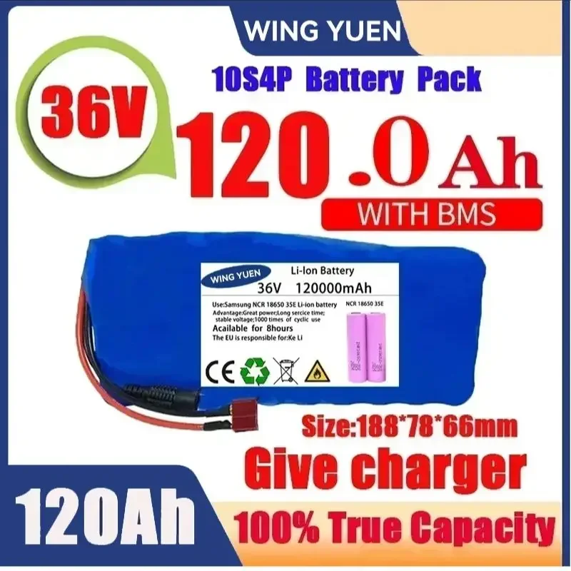 

Original 36V battery 10S4P120Ah battery pack 500W high power battery 42V 120000mAh Ebike electric bike BMS+42V2A Charger