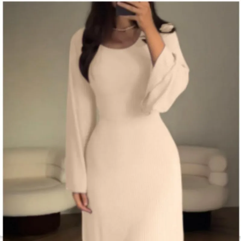 Vintage U Neck Long Dress for Women Autumn Long Trumpet Sleeve Evening Dresses Female Elegant Bandage Maxi Dress Lady Vestidos 5