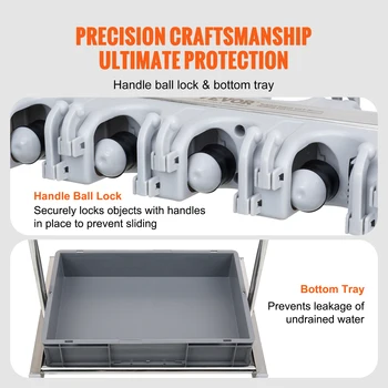 VEVOR Garden Tool Organizer Yard Tool Tower Rack 10 Slots with Hooks Wheels Rake Broom Storage for Garage Outdoor Organization 3