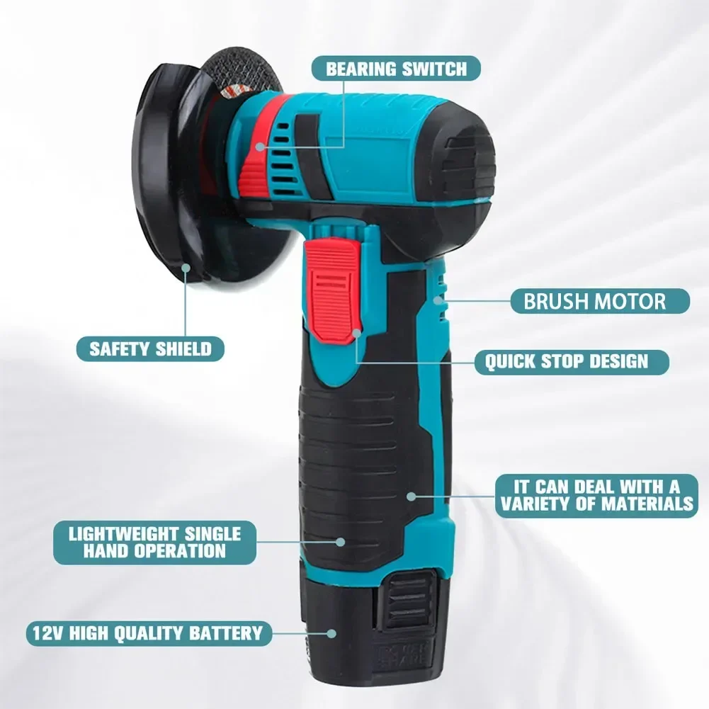 Brush motor 12v Mini Angle Grinder Rechargeable Grinding Tool Polishing Grinding Machine For Cutting Diamond Cordless Power Tool 4
