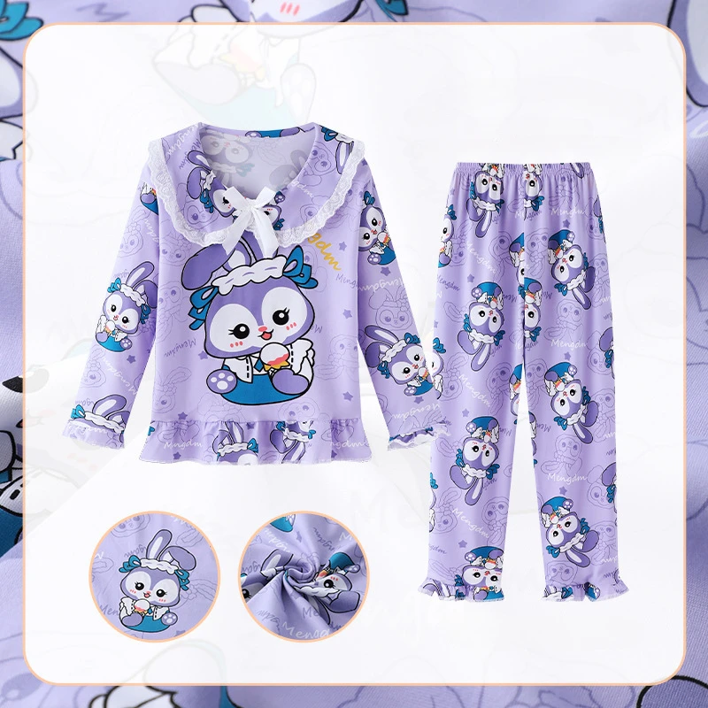 أطقم بيجامة للأطفال ، طباعة بفيونكة دانتيل ، بدلة نوم مريحة ، ملابس داخلية ناعمة فضفاضة للأطفال ، الخريف والشتاء