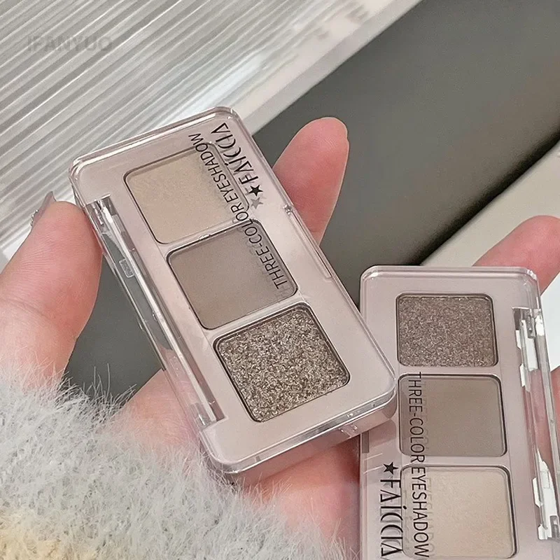 Mini Cement Eyesahdow Palette Sparkling Sequins Pearly Matte Silkworm Brighten Nose Shadow Contour 3-Color Glitter Eye Pigment