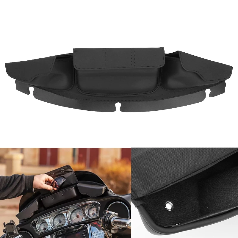 Moto Nero Parabrezza Borsa Batwing Carenatura 3 Pouch Pocket Moto Part Per Harley Electra Street Glide Touring Flhx 2014-2018