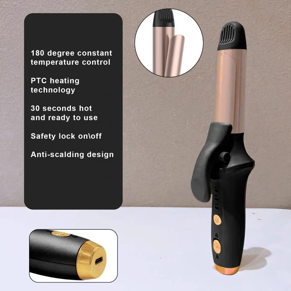 Cordless Hair Curling Iron 3 Temperature Adjustable Fast Heating Hair Curler Straightener Portable Electric Curling Wand