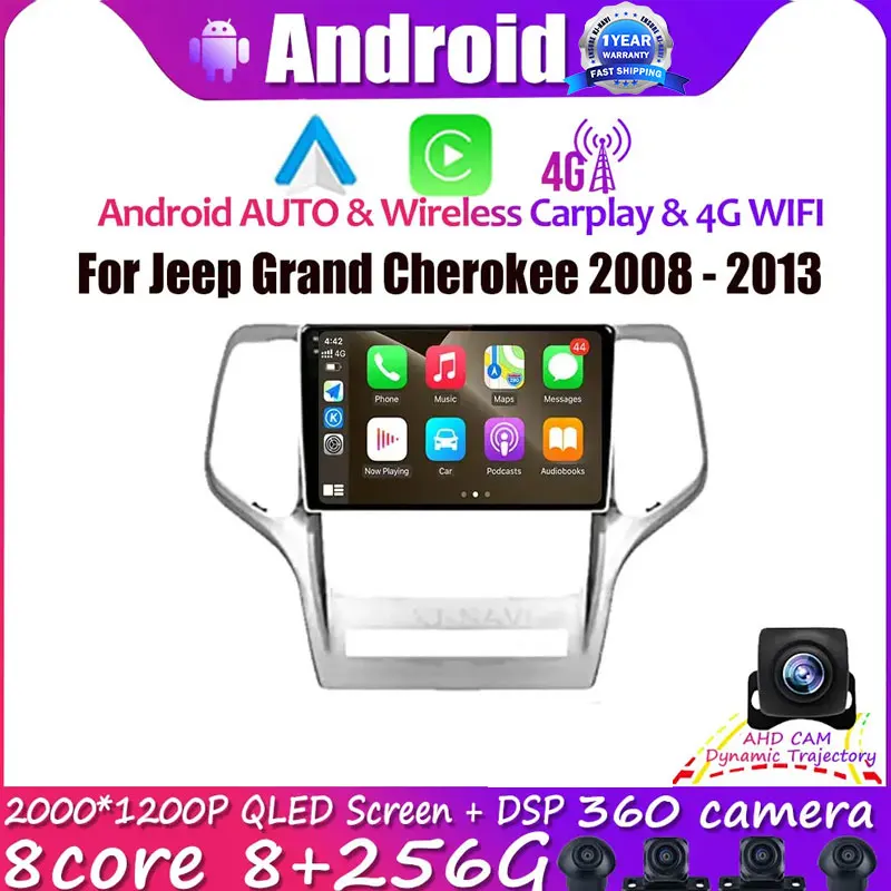 

Автомагнитола на Android 14, мультимедийный плеер, навигация GPS для Jeep Grand Cherokee 2008 2009 2010 2011 2012 2013, Авторадио 4G Lte