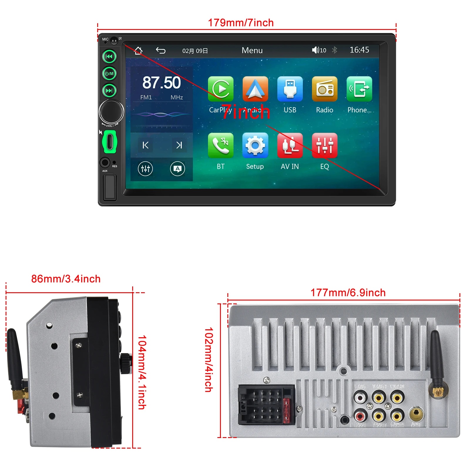 AMPrime 2din Car Radio 7 Inch Touch Screen CarPlay Autoradio Stereo Multimedia Player Bluetooth USB TF FM AUX Audio MP5 Player