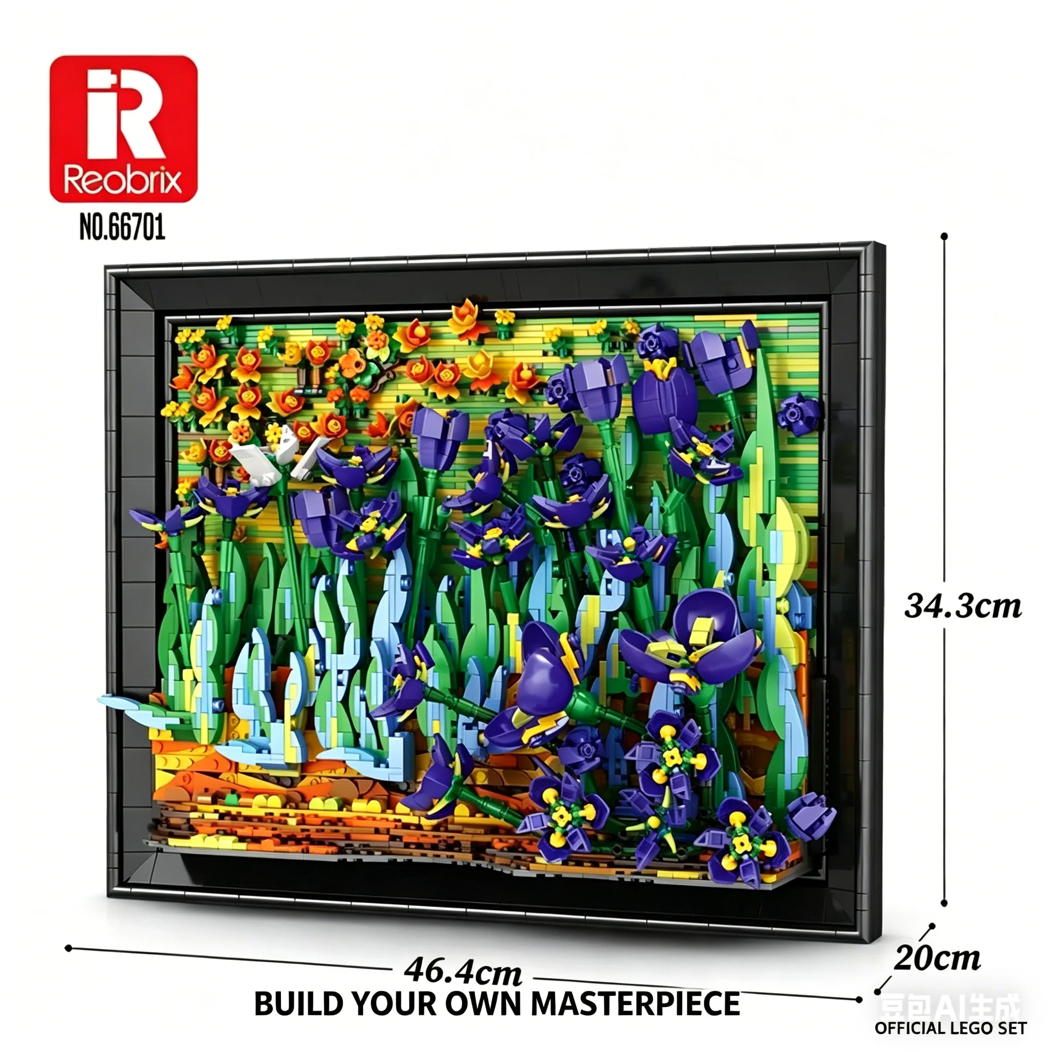 3480-teiliger Iris-Blumen-Baukasten 3D Stereoskopisches Blumencluster-Modell Desktop-Ornament Wanddekoration Erwachsenen-Feiertagsgeschenk Spielzeug