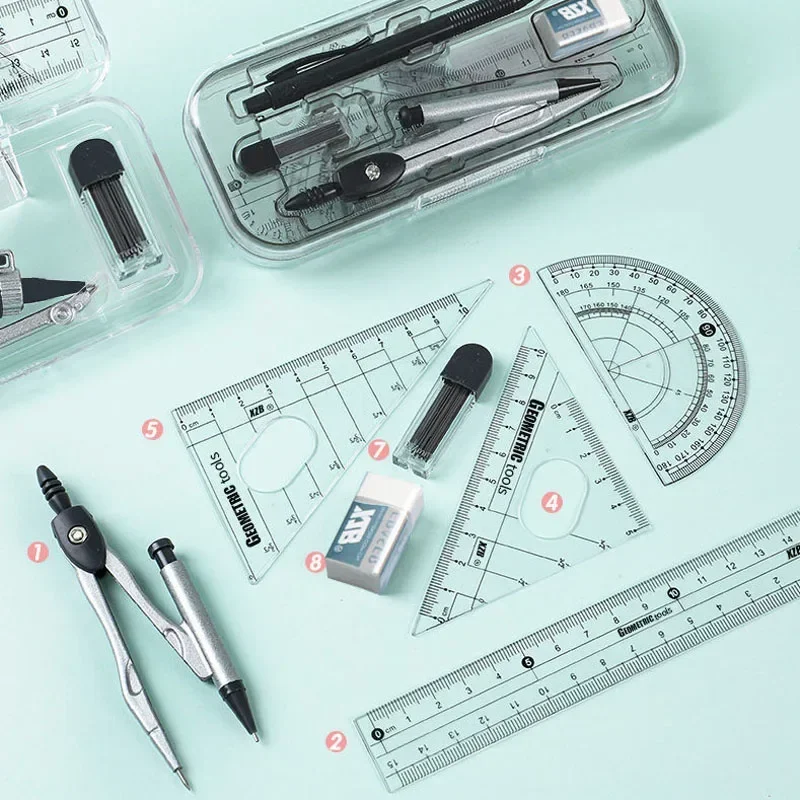A Whole Set OfCompass Set Ruler Measurement Learning Professional Multifunctional Drawing Tool Ruler and 8-pcs