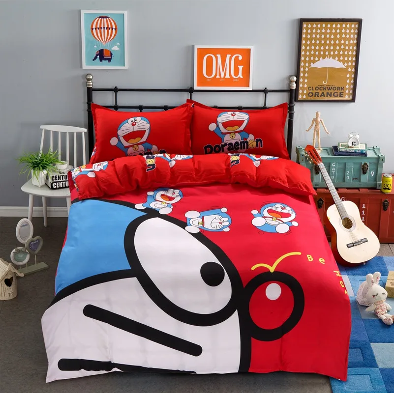 

Новый красный комплект постельного белья Doraemon из мультфильма постельное белье из 4 предметов с пододеяльником простыней наволочки двойные XL Королевский размер