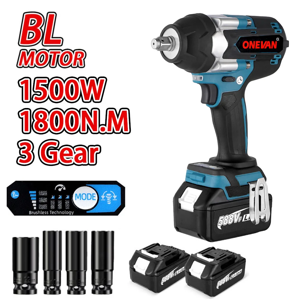1800n.m Torque Brushless Electric Impact Wrench 1/2 Inch 3 Gear