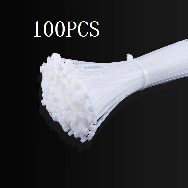 Cable Ties 100Pcs 3x80mm 100mm 120mm 150mm 200mm 4x300mm Nylon Plastic Cable Ties Self-Locking Long Wide Extra Large Zip Ties White