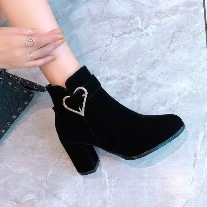 Fashionable versatile short boots comfortable single boots round toe autumn winter new Elegant minimalist thick heels high heels