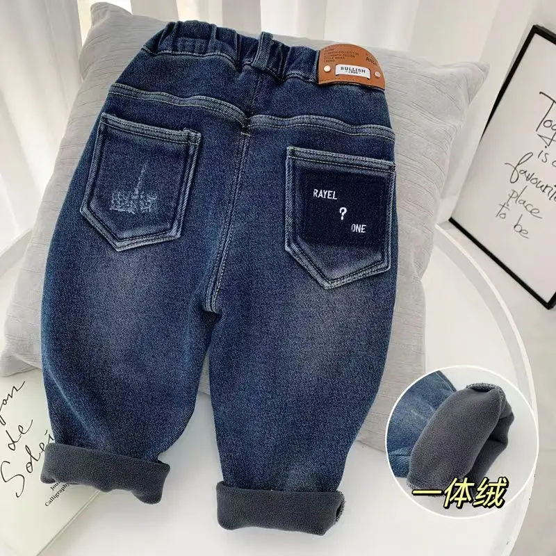 

Boys Girls Winter Fleece Velvet Warm Jeans Thick Trousers High Waist Elastic Pants Jean Stretch Pencil Pant Hot Legging 2-7Y