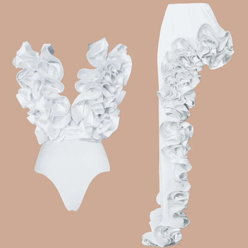 2025 Solid Red Flower One Piece Swimsuit Luxury Women Swimwear Sexy Swim Suit Deep V Monokini Off Shoulder Bodysuit Bathingsuit 3