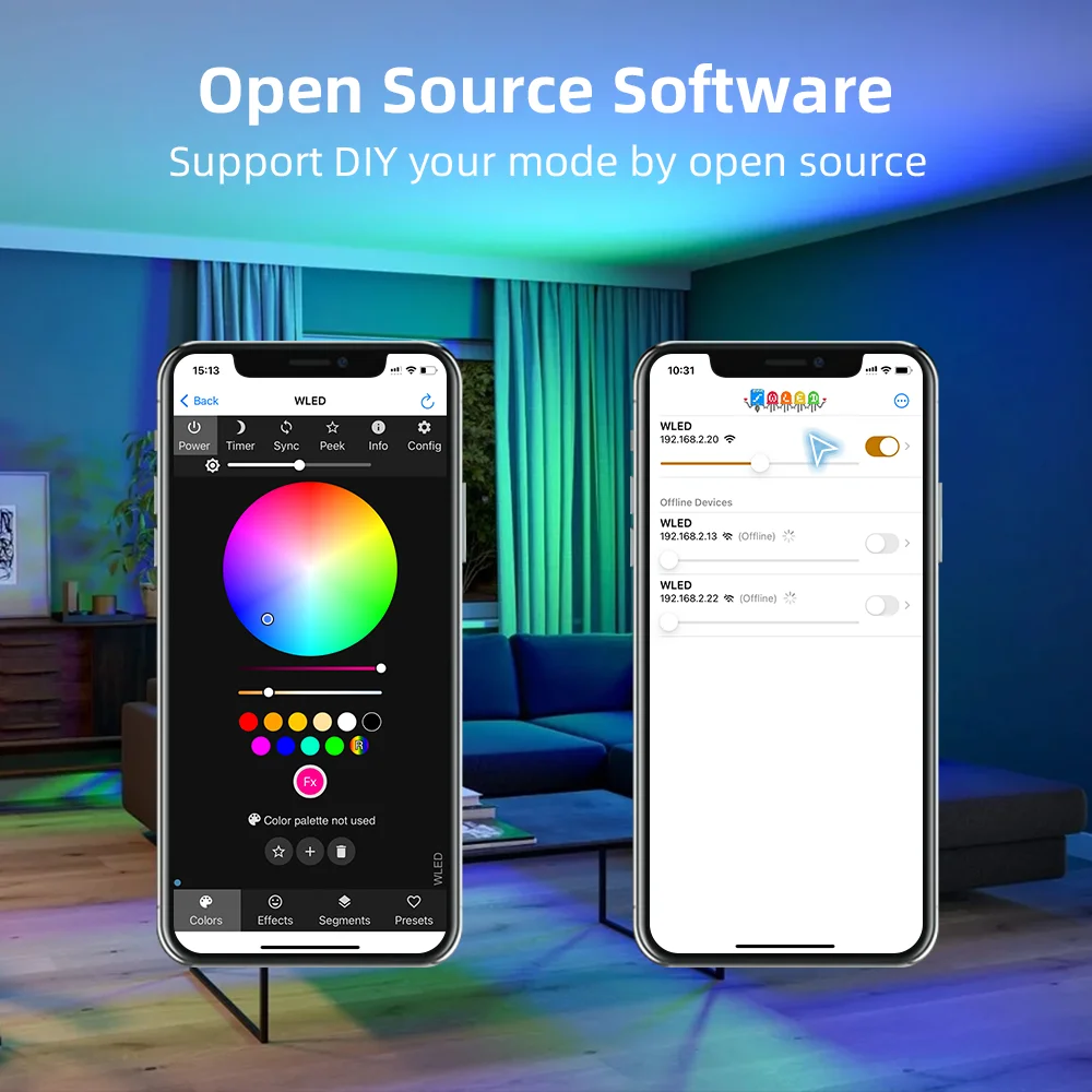 DOMRAEM WLED Digital Music LED Controller with Mic & Relay -ESP32 2CH 16A for WS281X/SK6812 (800ICS). Type-C & UART. Alexa/HA.