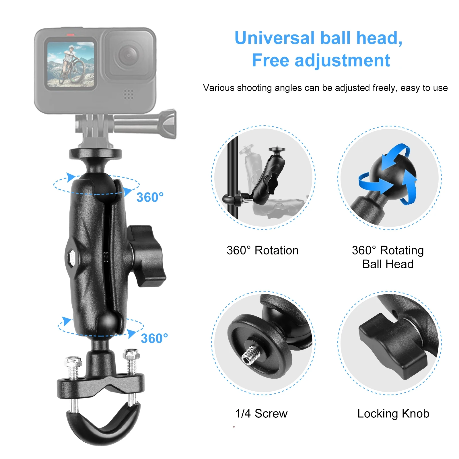 PULUZ Motorcycle Handlebar Fixed Mount U-Bolt Base Holder For GoPro and Other Action Cameras