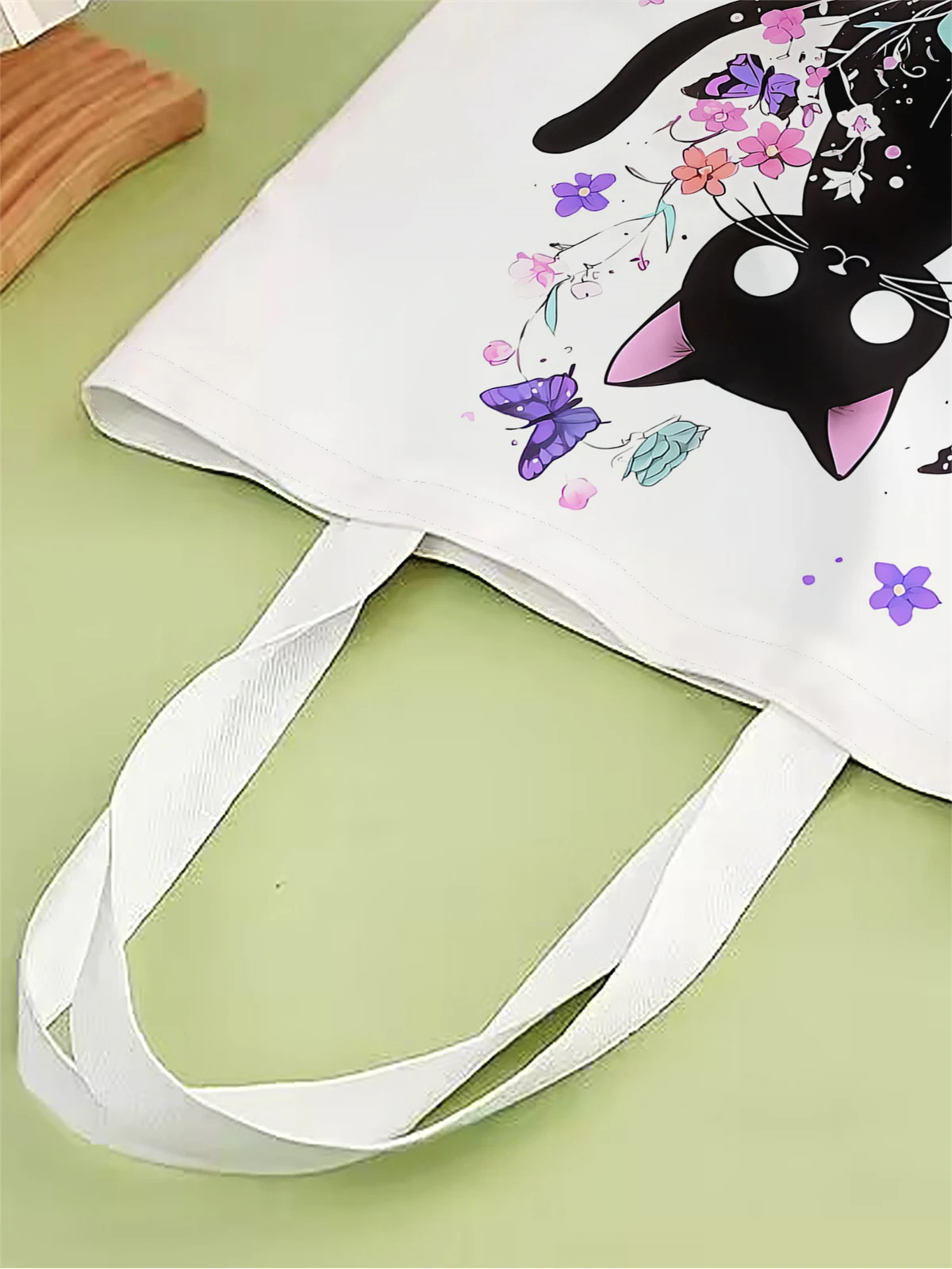 1pc,flower cat handbag, reusable fashionable handbag, multifunctional handbag, printed canvas shopping bag