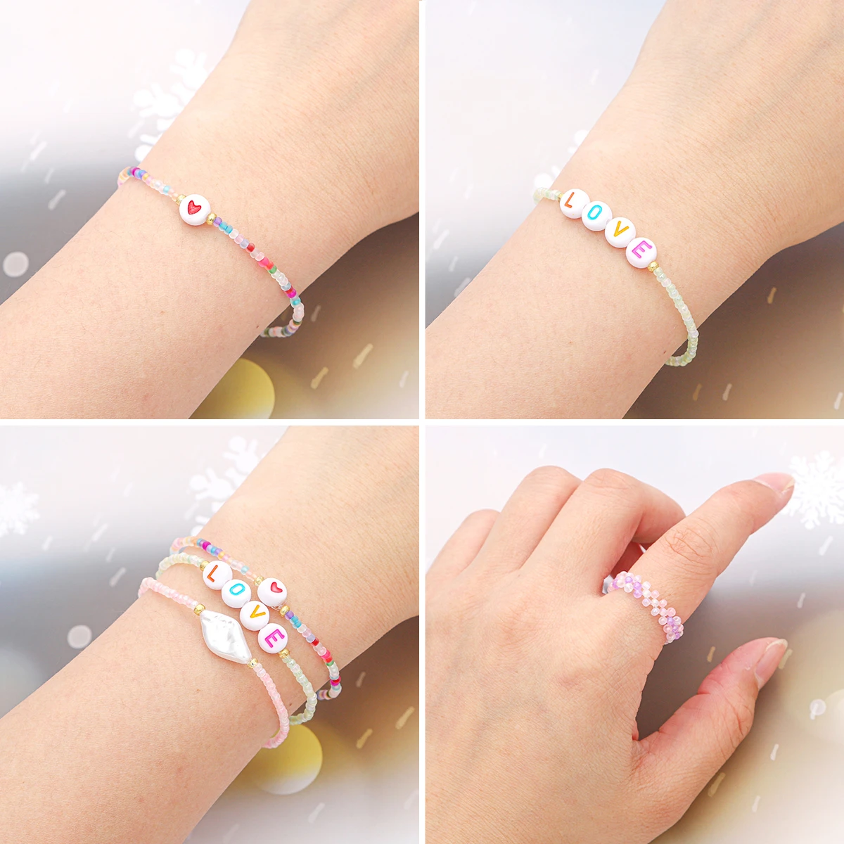 Premium 10-Fach Frostglas-Perlen Set - Farbige Reis- & Buchstabenperlen für DIY Schmuck Armbandketten/Halsketten – Detail 8