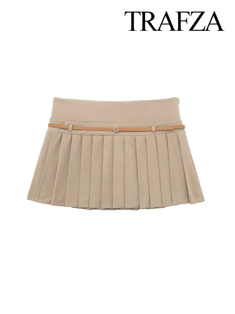 

TRAFZA 2024 Spring Women's Fashion Solid Color High Waist A-Line Wide Pleats Culottes Vintage Versatile Pantskirt Chic Bottoms