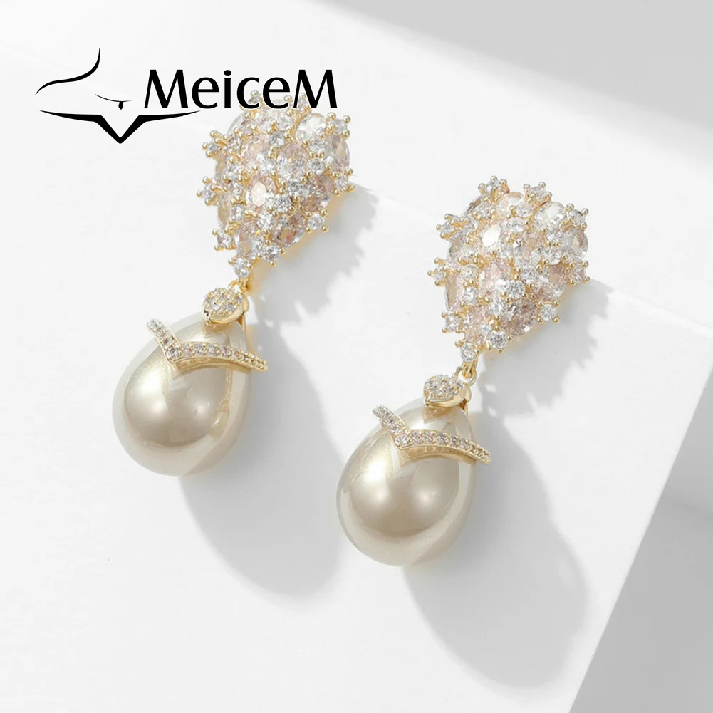 

New in Drop Earrings Artificial Pearls Zircon Summer Jewelry Earings 2023 Women Fashion Aesthetic Statement Earrings for Women