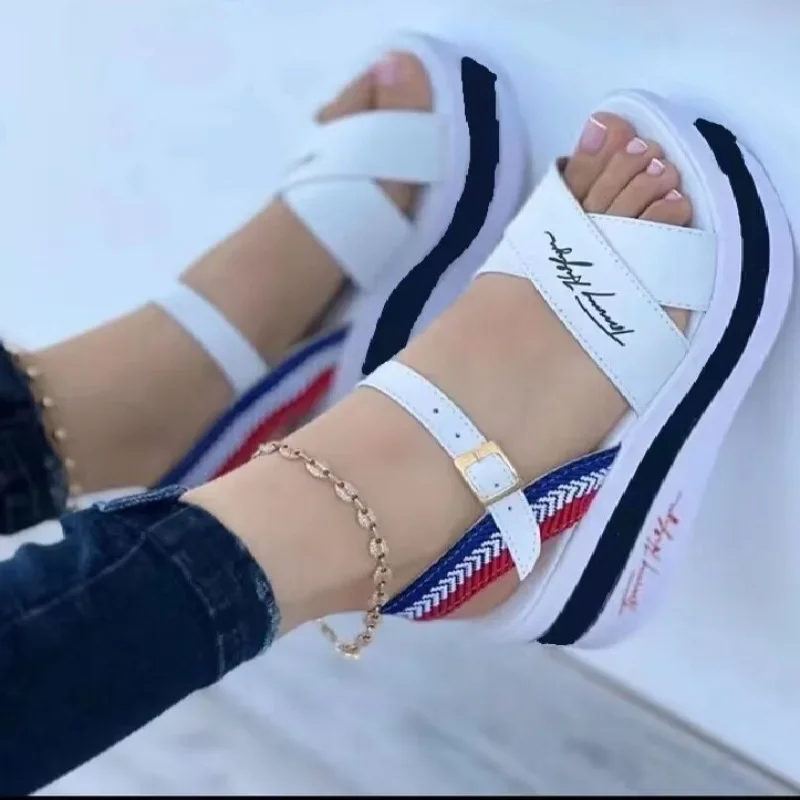 

Womens Summer New Fashion Round Toe Casual Wedge Thick-soled Shoes Brand Designer Buckle Outdoor Anti-Slip Beach Sandals Zapatos