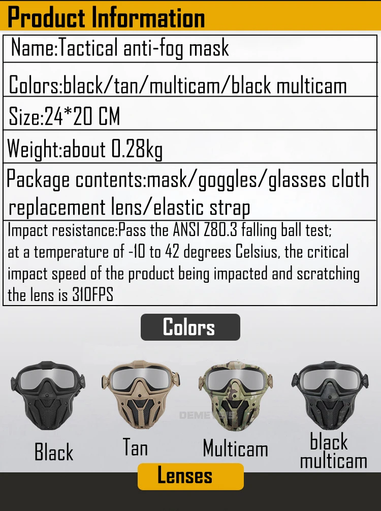 Tactical Half Face Mask + Goggles Set Detachable Military Hunting