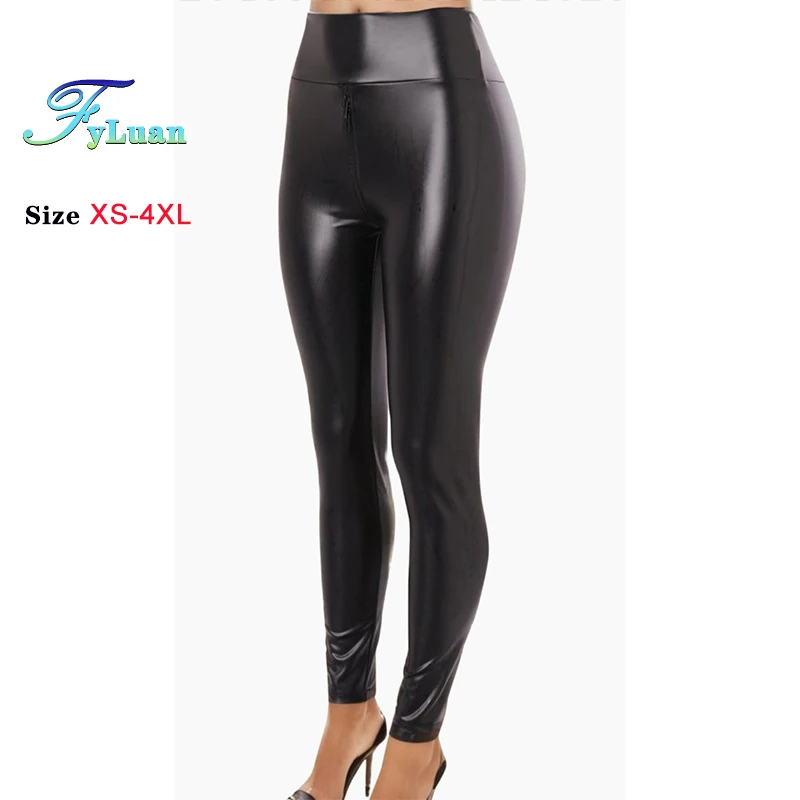 Women Matte Black PU Leather Pants Double Zippe High Waist Leggings Thick Elastion Slim Nightclub Leggings Ankle-Length Trousers women pants denim trousers