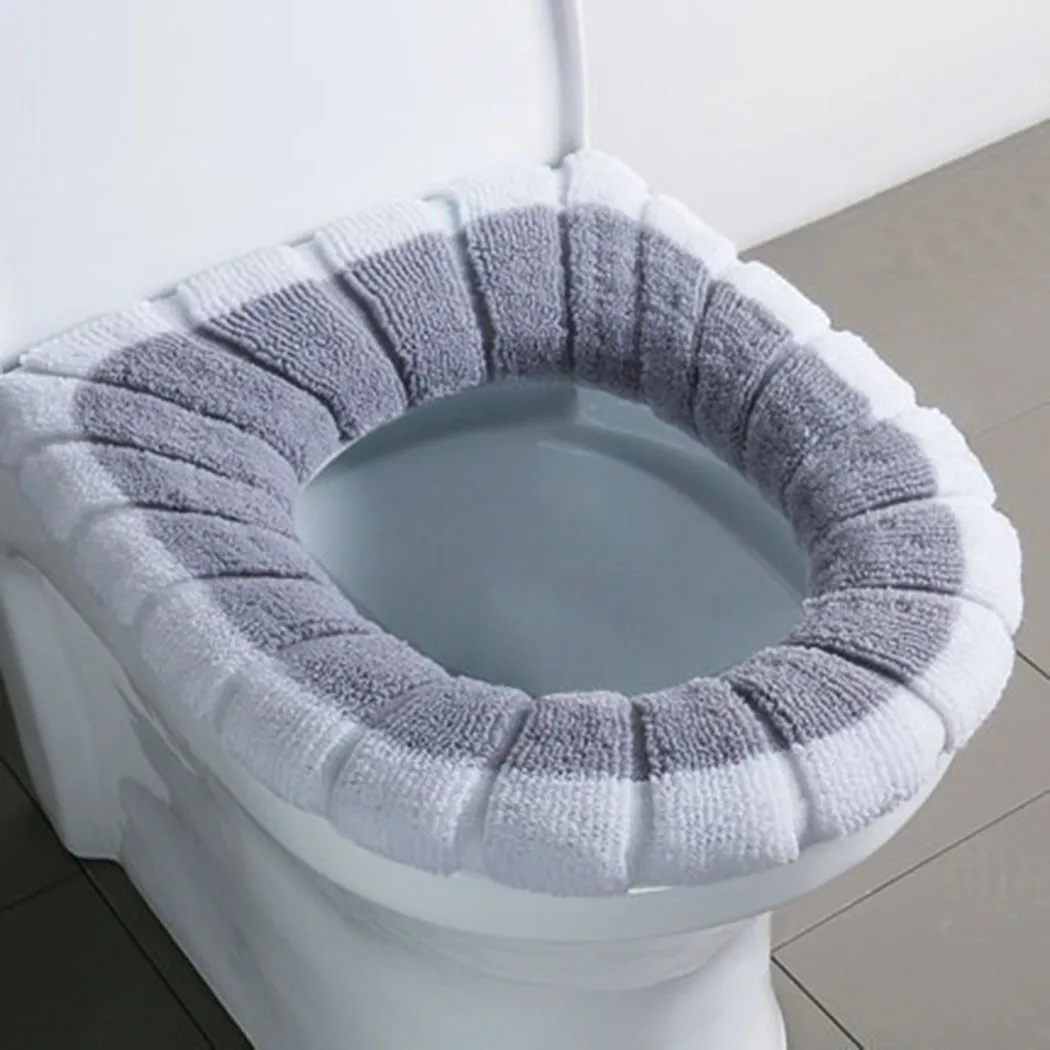 1Pcs Bathroom Toilet Seat Cover Mat Washable  Warmer Bathroom Toilet Cushion With Handle Thicker Soft Knitting Closestool Pad