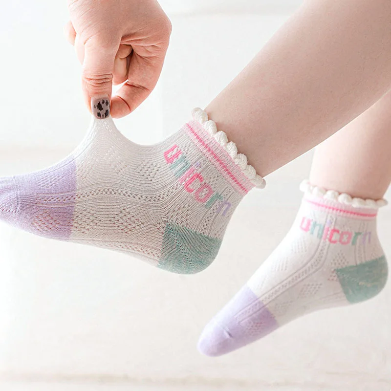 5 Pairs/Lot Children Cotton Socks Teen Girl Boy Baby Student Fashion Mesh Soft Cute Cartoon For Summer 1-12 Years New Kids Socks