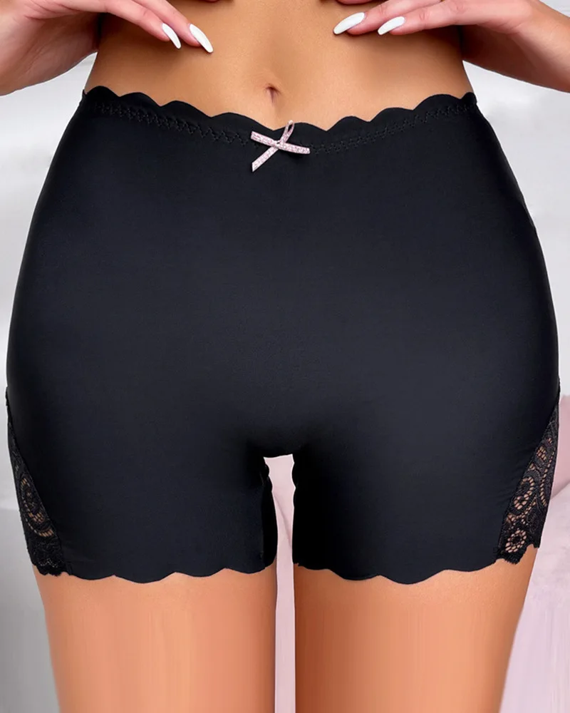 

Women Pants Elastic Waist Solid Color Shorts Lace Sexy Club Slim Fit Sheath Autumn 2023 Flat Bow Slight Strech Knee Length