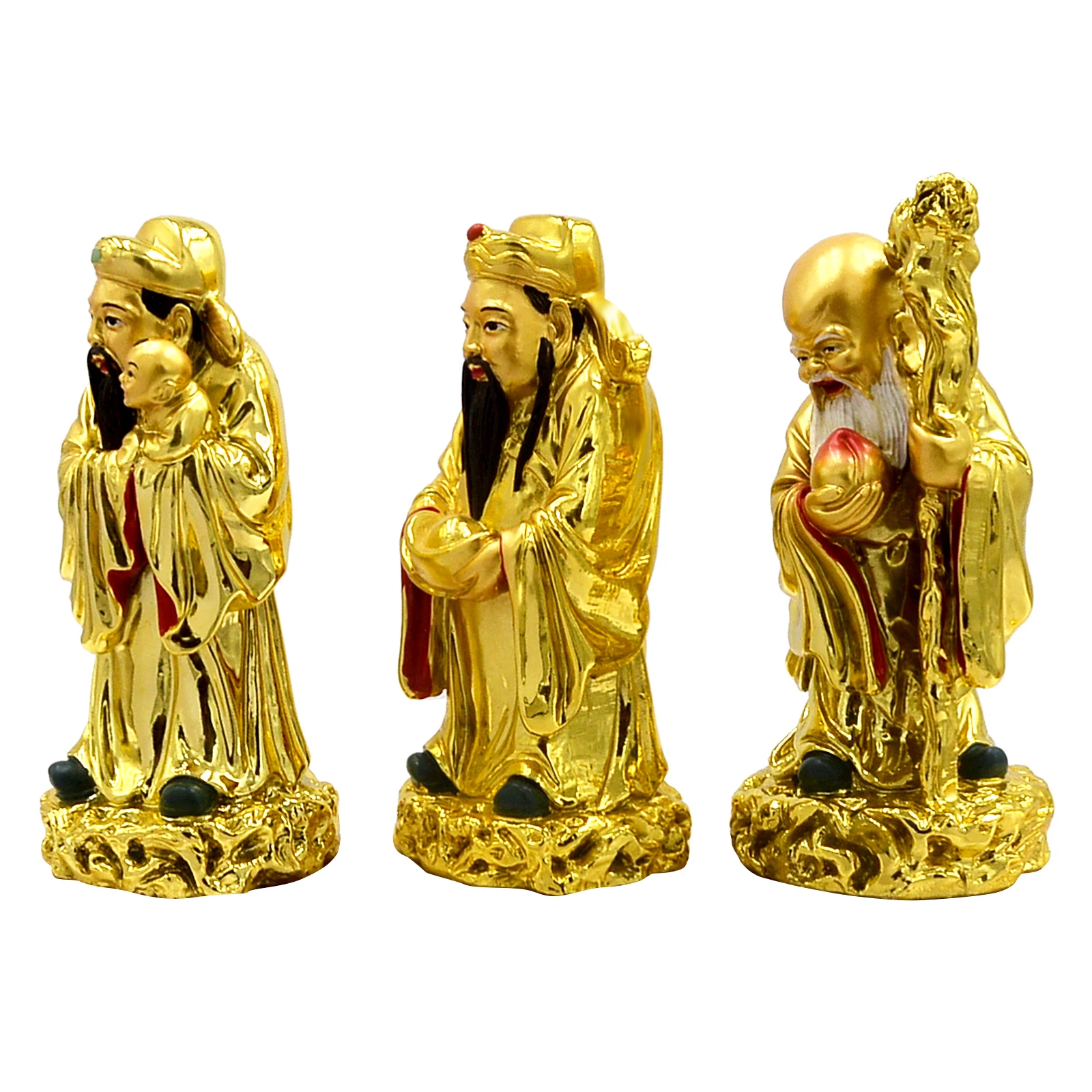 Feng Shui Golden Fu Lu Shou Three Goddesses Fuk Luk Sau H:5" C1037-1 3